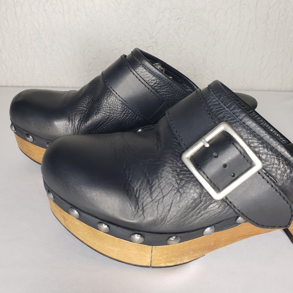 Free People Culver City Platform Wooden Black Clogs Studds Size 40 EU 10 US - Picture 7 of 14